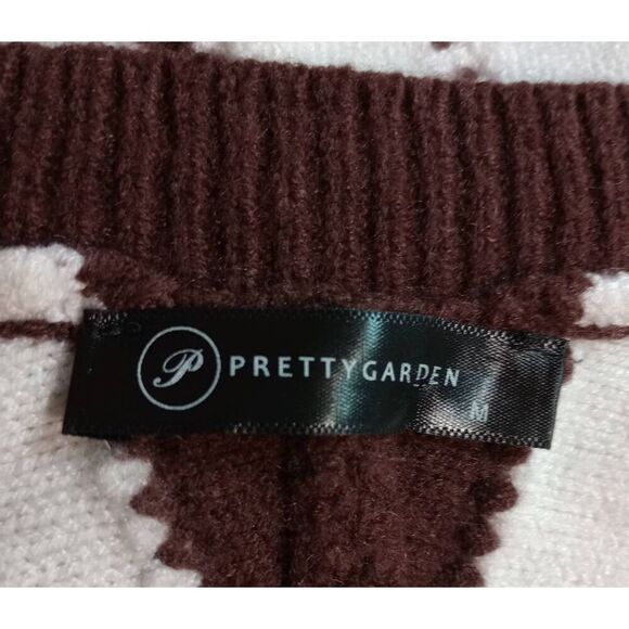 Pretty Garden Sweater Ladies Medium Brown White‎ Stripe Soft - Picture 4 of 6